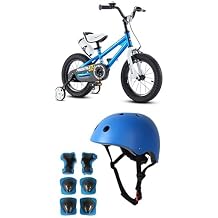 Royalbaby Freestyle Kids Bike 14 بوصة مع عجلة تدريب، مع خوذة ومجموعة تروس واقية، أزرق