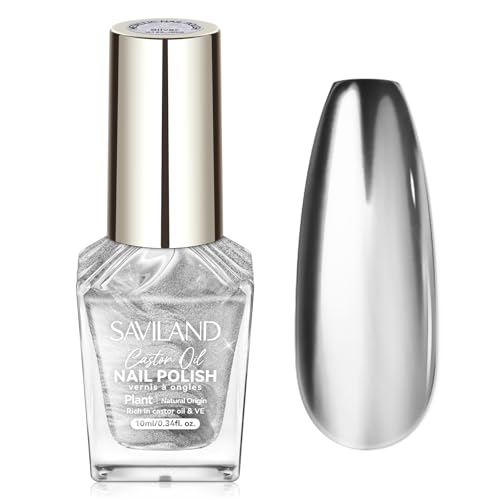 SAVILAND Chrome Silver Nail Polish: Quick Dry Mirror Silver Nail Polish Regular Metallic Fingernail Polish Easy To Use & Remove No Curing Needed Bulk Nail Lacquer for Toes Nail Art DIY Home 0.34 oz