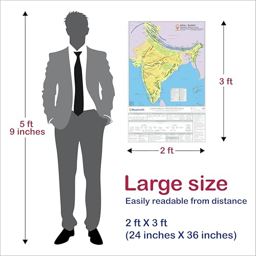 Image of Indian Mountains & Rivers - Custom Wall Maps for UPSC /PSC /SSC exams | India Maps by Mapsmith (23 inchX36 inch Glossy Paper)