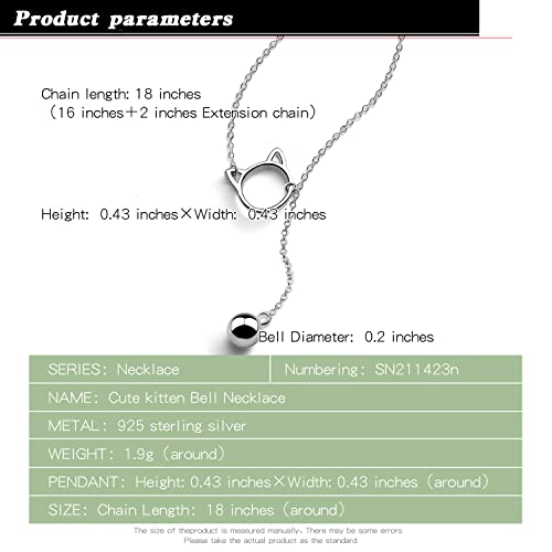 Fashion Women 925 Sterling Silver Necklace - Cute Cat/Bell Pendant choker 11x11x5mm - Clavicle Rolo Chain 17 Inch Fine Jewelry Gift2
