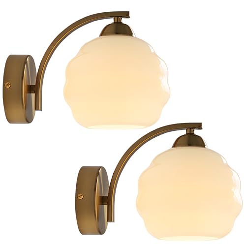 Image of Gold Wall Sconces Set of 2 Modern Industrial Bathroom Vanity Sconces Wall Lighting Indoor Brushed Brass Wall Sconces Golden Globe Glass Wall Lamp for Bedroom, Living Room MCL13W-2 (2Pack)
