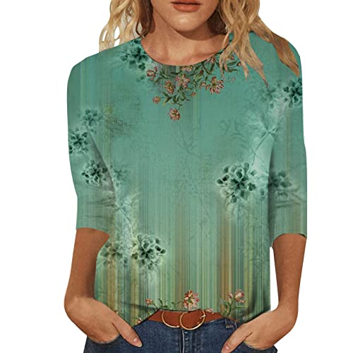 Générique T-Shirt décontracté à Manches 3/4 et à col Rond pour Femmes Plastron Blanc (Light Blue-1, L)