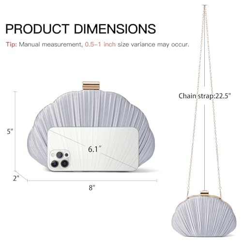 Image of RNIEGA Pleated Satin Seashell Evening Clutch Purse for Women Elegant Clutch Handbag Shoulder Bag with Chain for Wedding