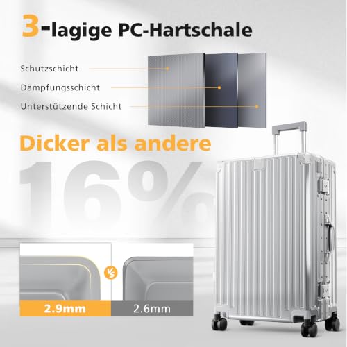Sangle Valise Tsa Voyage : ALPHA CAMP Valise Grand Taille Valise Soute Valises L TSA Argenté 65... – Image 3