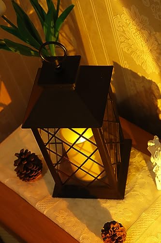 Yakii 13" Decorative Candle Lantern With Led Flameless Candle And Timer, Plastic Led Candle & Holder, Indoor & Outdoor Hanging Lights Thanksgiving &Christmas Day Decorations (Black) #TOP6