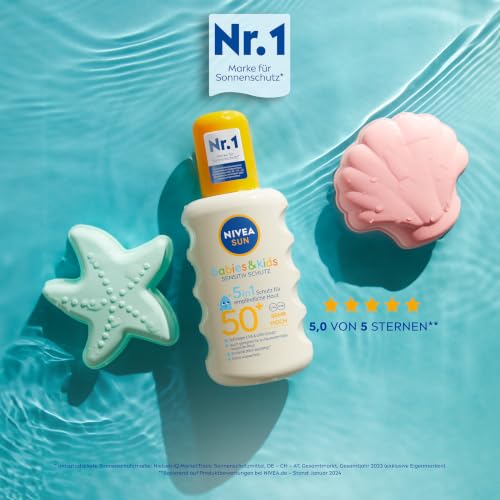 NIVEA SUN Babies & Kids Sensitiv Schutz Sonnenspray LSF 50+ (200 ml), extra wasserfestes Sonnencreme Spray für Kinder… – Ansicht 5