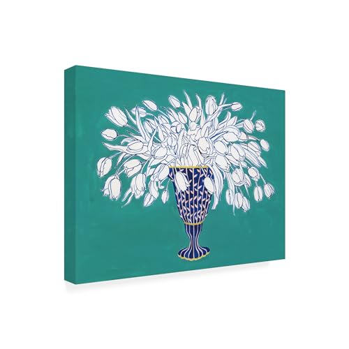 Wrapped Canvas Wall Art - Grace Popp 'Turquoise Tulip Bouquet III' Wall Art for Living Room, Bedroom, or Office Décor - 32x24 by Trademark Fine Art - Used condition - US$45.32
