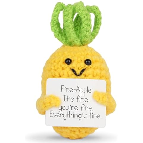 Hoedia Positive Pineapple Potato Gifts for Women - Mom Dad Sister Friend Wife Husband Birthday Presents - Handmade Cute Funny Fine-Apple Crochet Doll with Cheer Up Inspirational Card Office Decors Cover