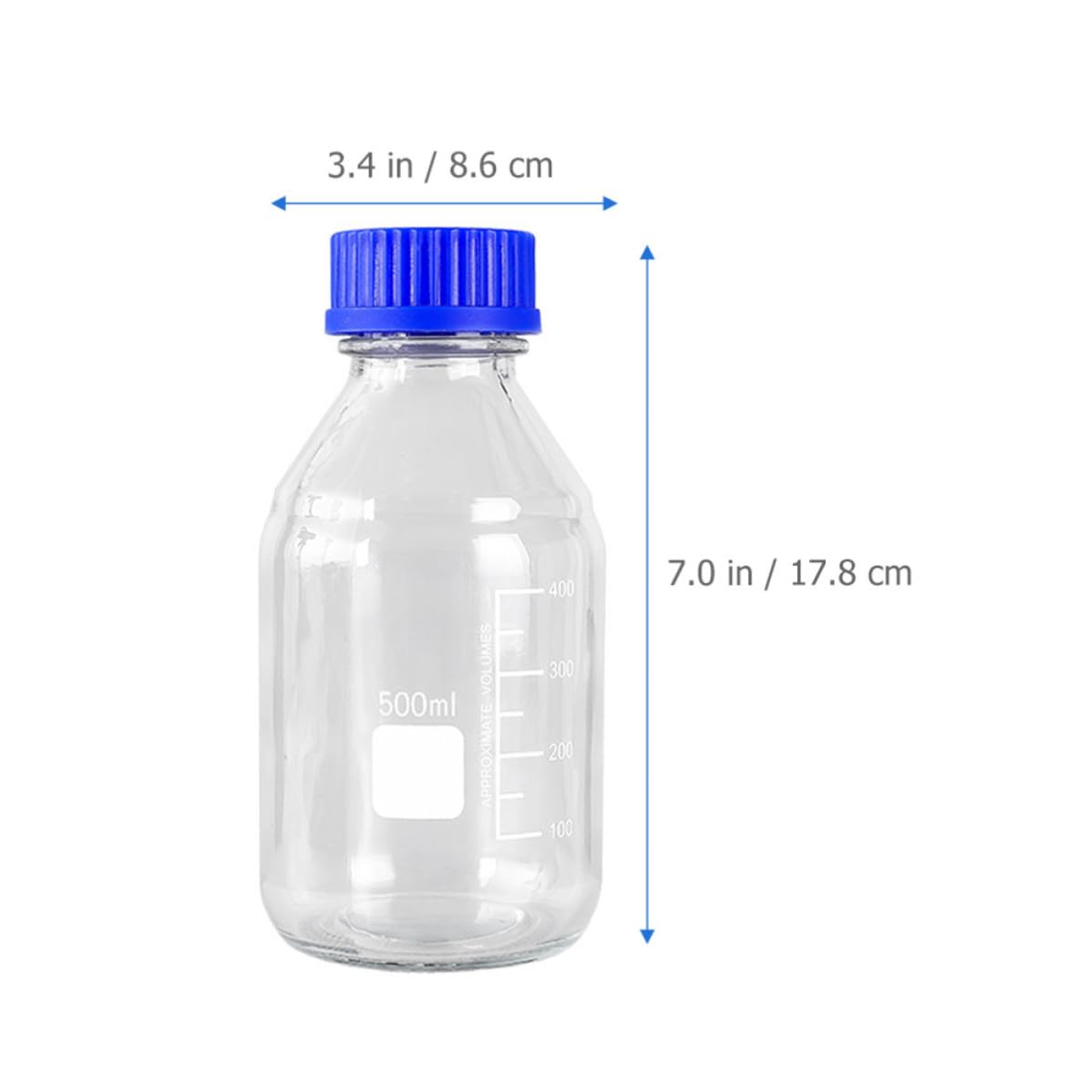 Veemoon 3 Pezzi Bottiglia di Vetro per Reagenti da 500ml Tappo a Vite Blu, Resistente a Rotture e Usura, per Impianti Chimici e Laboratori