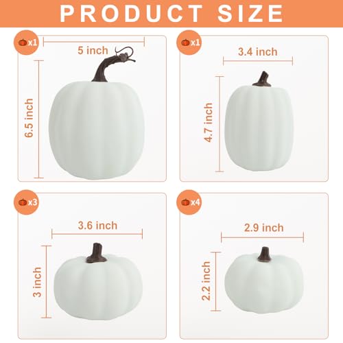 Image of Ghrdopy 9PCS Fall Pumpkin Decor - Plastic Artificial Fake Pumpkins Used for Home Party Outdoor Decor and Thanksgiving Decorations(White)