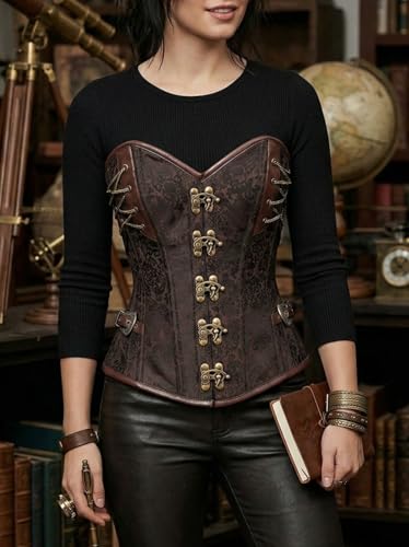 KUOSE Damen Vollbrust Faux Leder Steampunk Corsage Korsett Übergrößen S-6XL