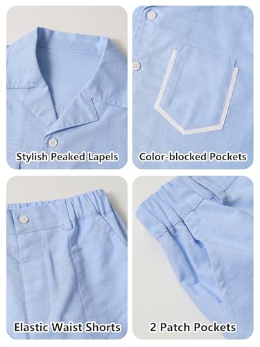 Image of LOLANTA Boys 2 Pieces Linen Set kids Short Sleeve Button Down Shirt and Shorts Summer Vacation Outfits