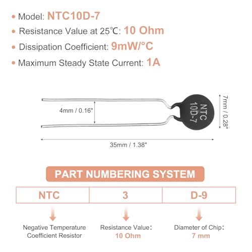 PATIKIL 24Pcs Thermistances NTC 10 Ohm NTC10D-7 Haute Sensibilité Capteur – vue 2