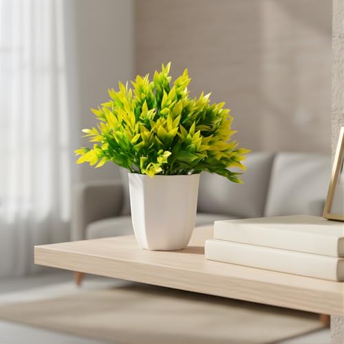 Image of fancymart Artificial Leaves Yellow Bunch in Pot - 22 cm Height, Perfect for Tabletop Decoration | Ideal for Home & Office Decor