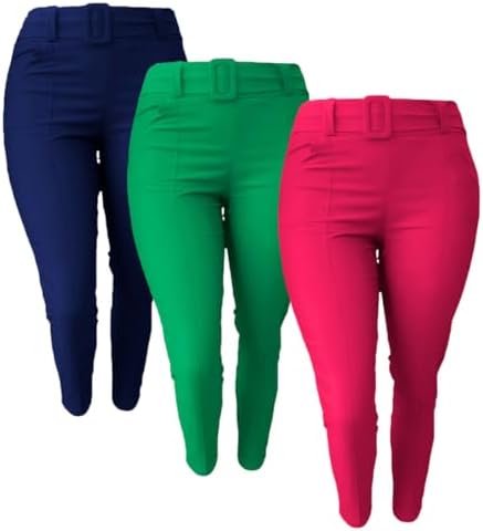 Kit 3 Calças Feminina Moda Plus Com Bolsos Lateal Acompanha O Cin...