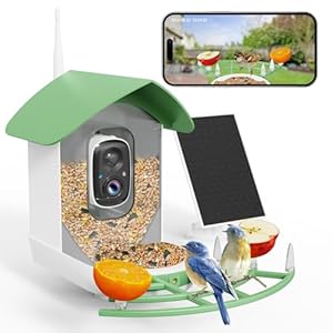 Smart Bird Feeder with Camera, 1080P Auto Capture of Bird HD Video and Motion Detection, AI Identify 10000+ Wild Birds, Solar Power Bird House, SD Card, Phone View, Ideal Gift for Bird Lovers
