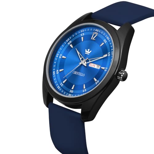 Image of CRESTELLO Silicone Strap Analog Wrist Watch with Day-Date Display for Men | 1 Year Warranty* | CR-BK205