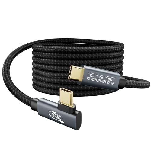 EUDOBEL Kabel USB C o długości 5m (USBC 3.2 Gen 2×2, kabel danych 20 Gbps, PD3.1 240W, 90 stopni, wideo 8K@30 Hz, 4K@144 Hz/60 Hz) Cabel USB C do wyświetlaczy dla Thunderbolt 4, MacBook, Switch, VR