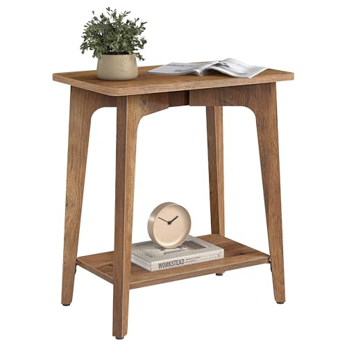 VASAGLE MAEZO Collection - Side Table 2-Tier Small Rectangular End Table 11.8 x 18.9 x 21.8 Inches Nightstand with Tapered Legs Curved Transitions for Small Spaces Honey Brown ULET332K01