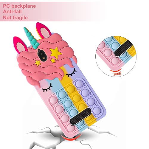 B-Wishy For Blu View 2 With Strap,Fidget Toys Stress Relief Phone Case Push Pop Bubble 3D Cartoon Funny Cute Silicone Cover For Girls Kids Teen,Protective Aesthetic Case-Rainbow (Blu View 2 Pink) #TOP4