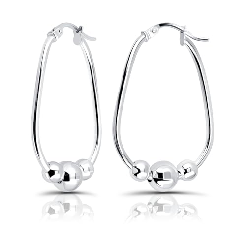 Hoops & Loops 925 Sterling Silver Bead Ball Hoop Earrings,18mm & 30mm Dangle Drop Beaded Earrings for Women