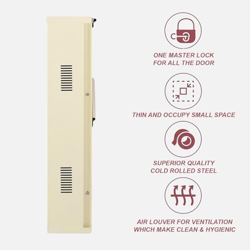 Image of Metal Shoe Rack Wall Mounted for Home with Central Locking | 2 Door 28 inch Wall Mounted Metal 6 Pair Shoe Rack Cabinet | Pre-Assembled Rack Shelves | 3 Year Warranty (Ivory)