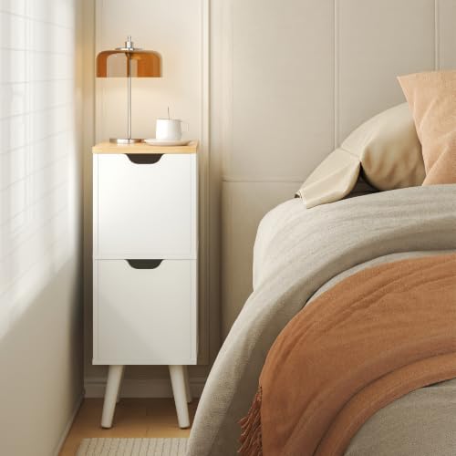 MAHANCRIS Narrow Nightstand with 2 Drawers, Bedside Table for Bedroom