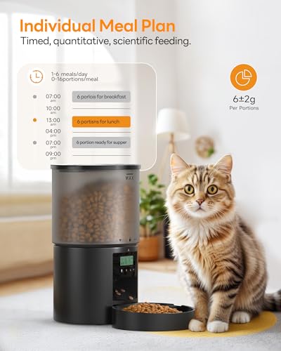 Image of POOEKEN Automatic Cat & Dog Feeder - Auto Food Dispenser with 1-6 Meals, Customized Feeding Schedule - 6L Capacity