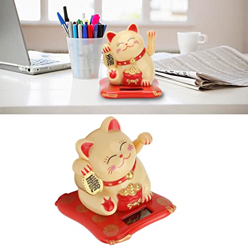 Cyrank Solarbetriebene Glückskatze, Chinesische Glückskatze, Winkekatze, Solarbetriebene Kawaii Winkende Katze, Reichtumskatze Kleine Feng Shui Glückskatze Dekor Für Home Display Decor(Gelb)