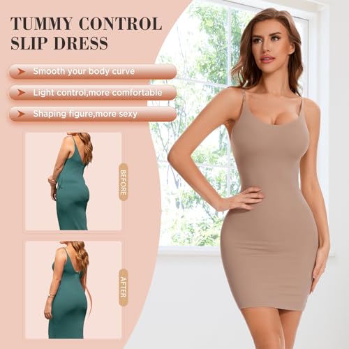 Image of Shapewear Slip Dress for Women Under Dress Full Slip Tummy Control Dress Slips Seamless Body Shaper Cami