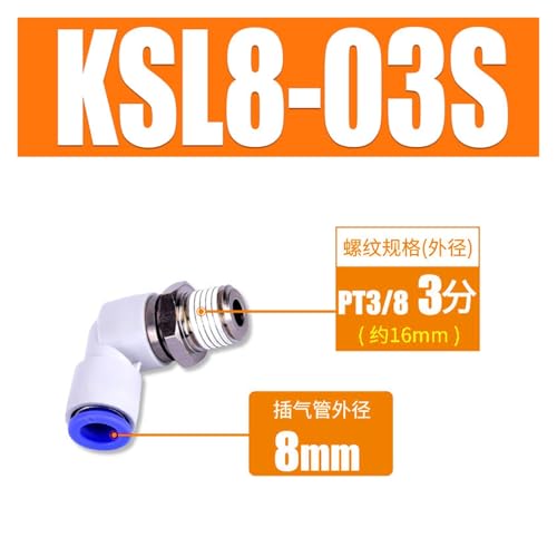 Conector rápido de codo neumático KSL8-02 con junta rotativa para tubos de aire comprimido 3