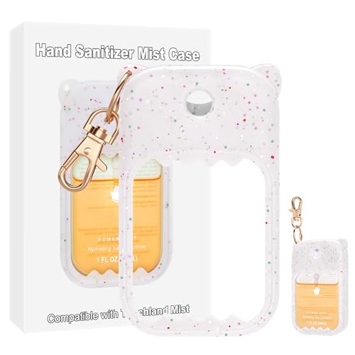 taessv Hand Sanitizer Spray Case for Touchland Silicone Touchland Case Keychain Cute Hand Sanitizer Holder Keychain Compatible with Touch land Power Mist Gentle/Glow Mist Colorful Sequin White