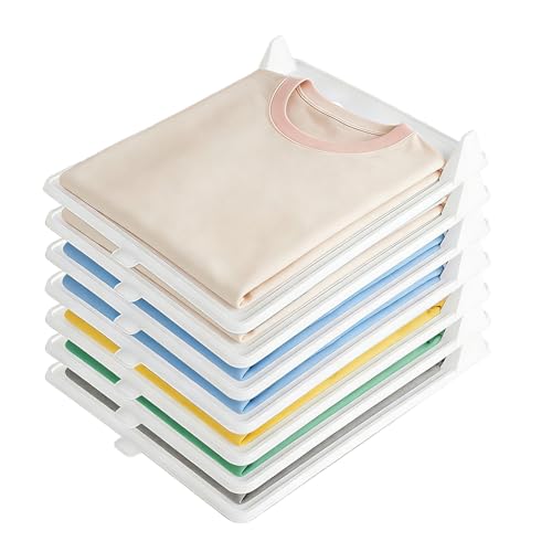 T-Shirt Organizer Stapelbar 10 Stück Kleiderschrank Ordnungssystem aus robustem PP 32×26 cm Platzsparende Faltbretter für T-Shirts Hemden & Pullover