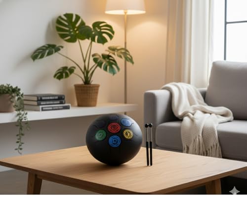 Image of Beanny 6 Inch Steel Tongue Drum Handpan Instrument for Meditation, Yoga & Sound Healing | Zen Tank Drum with Mallets | Relaxation, Mindfulness & Music Therapy Percussion Instrument (Black)