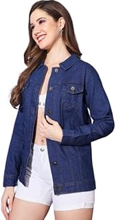 Women's Oversized Blue Denim Jacket, Long Sleeve, Button Front, Classic Casual Style-picture-47