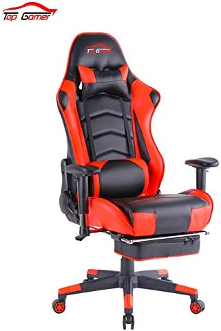 Erogonomic Gaming Chair Large Size Racing Style Computer Home Office Chair with Footrest (Red)