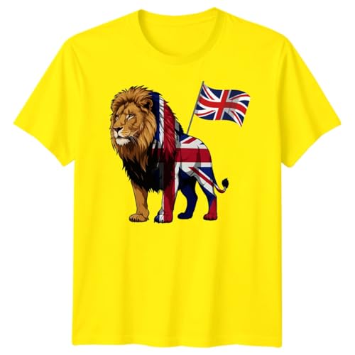 Image of Union Jack Lion T-Shirt Great Britain UK Flag Graphic Family Shirts Men Women & Kids Tee British Patriotic Apparel 12-13 Years Yellow