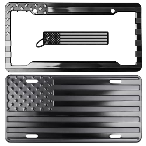 American Flag License Plate, Frame, and Key Tag Combo Black-on-Matte Black by DillenCo - Used condition - US$24.03