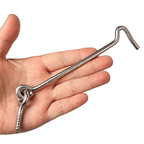 HASWARE Haken-Ösenriegel, 150 mm, 2 Sets, 304 Edelstahl, robuste Kabinenhaken für Fenster, Garten, Garage, Schiebetür, Silber, mit Schrauben