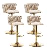 Gold Velvet Bar Stools Set of 4 Swivel Counter Height Bar Stools with Back Adjustable Woven Barstools for Kitchen Island Pub Club Beige