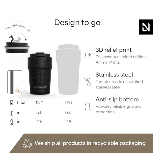 Image of LARS NYSOM Thermo Coffee Mug to go 13oz | Travel Mug 0.38 Liter with Insulation | Silicone grip base | Leak Proof Stainless Steel Tumbler for Coffee and Tea on the Go (Black, 13oz)