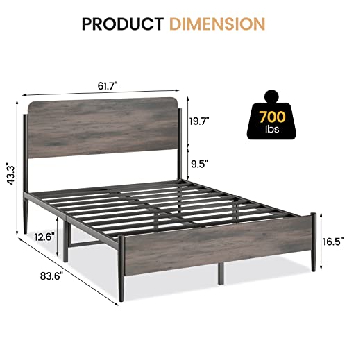 Idealhouse Queen Size Bed Frame With Wooden Headboard, Platform Bed Frame With Safe Rounded Corners, Strong Metal Slats Support, Mattress Foundation, Noise-Free, No Box Spring Needed, Walnut #TOP1