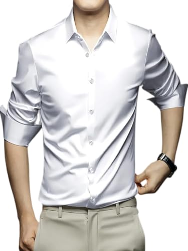 Image of IndoPrimo Men's Stylish Solid Satin Casual Shirt for Men Full Sleeve