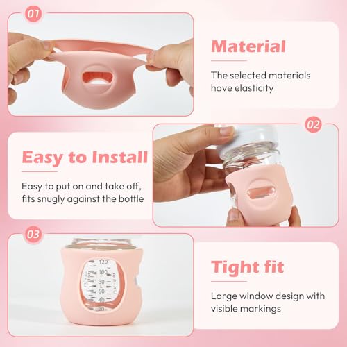 MINMUNJIU 3 Pack Silicone Sleeves for Philips Avent Natural Glass Baby Bottles, Anti Breakage Baby Bottle Holder for Baby Girls, Compatible Philips Avent Glass Natural Baby Bottle, 4 oz