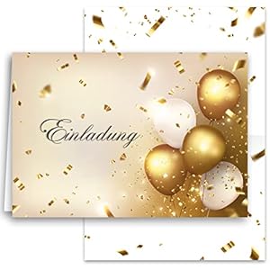 Klasse EKLBG 10x Einladungskarten Gold Luftballons