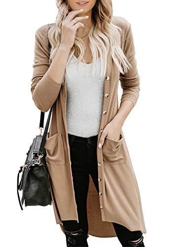 CHONGYA Gilet Long Femme Cardigan Manteau Automne Hiver Cardigan Manches Longues Pull Long avec Poches Cover