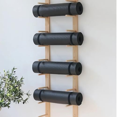 Wall Mounted Yoga Mat Storage Rack - Wooden Organizer for Home Gym, Space-Saving Yoga Mat Holder, Versatile Shoe Hanging Shelf, Durable & Stylish Exercise Equipment Storage