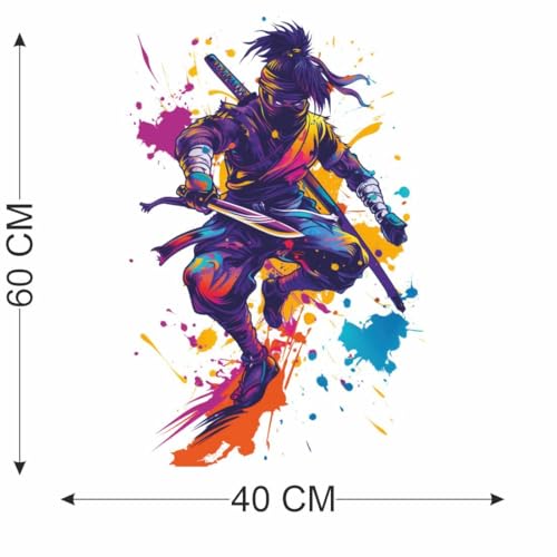 Image of Ninja Warrior Wall Sticker | Self Adhesive Action Hero PVC Wall Decal for Ki-ds Bedroom, Gaming Room, Playroom & Home Decor