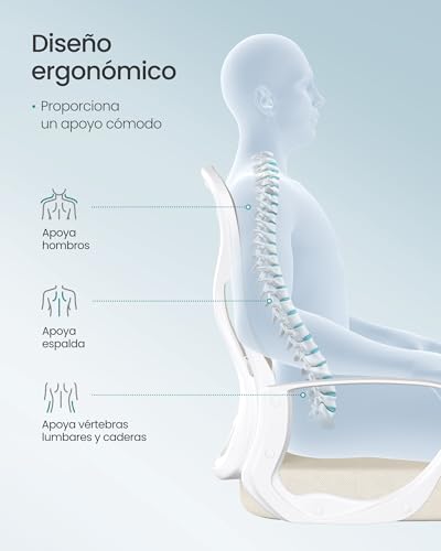 SONGMICS Silla de Oficina Ergonómica, Silla de Escritorio Giratoria de Malla con Soporte Lumbar, Reposabrazos, para Estudio y Dormitorio, Beige Capuchino y Blanco Nube OBN043LH02 - imagen 5