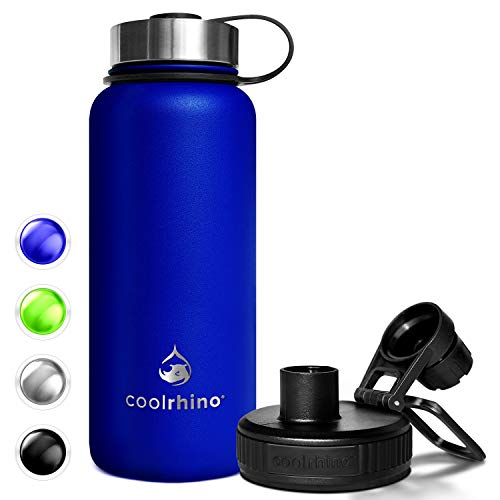coolrhino Botella de Agua Térmica + 2 Tapones sin BPA - 1l & 500ml | Frasco Termo de Acero Inoxidable + Aislamiento Vacío | Cantimplora Aislada Oficina Bicicleta Deporte Caliente Fría Café Té